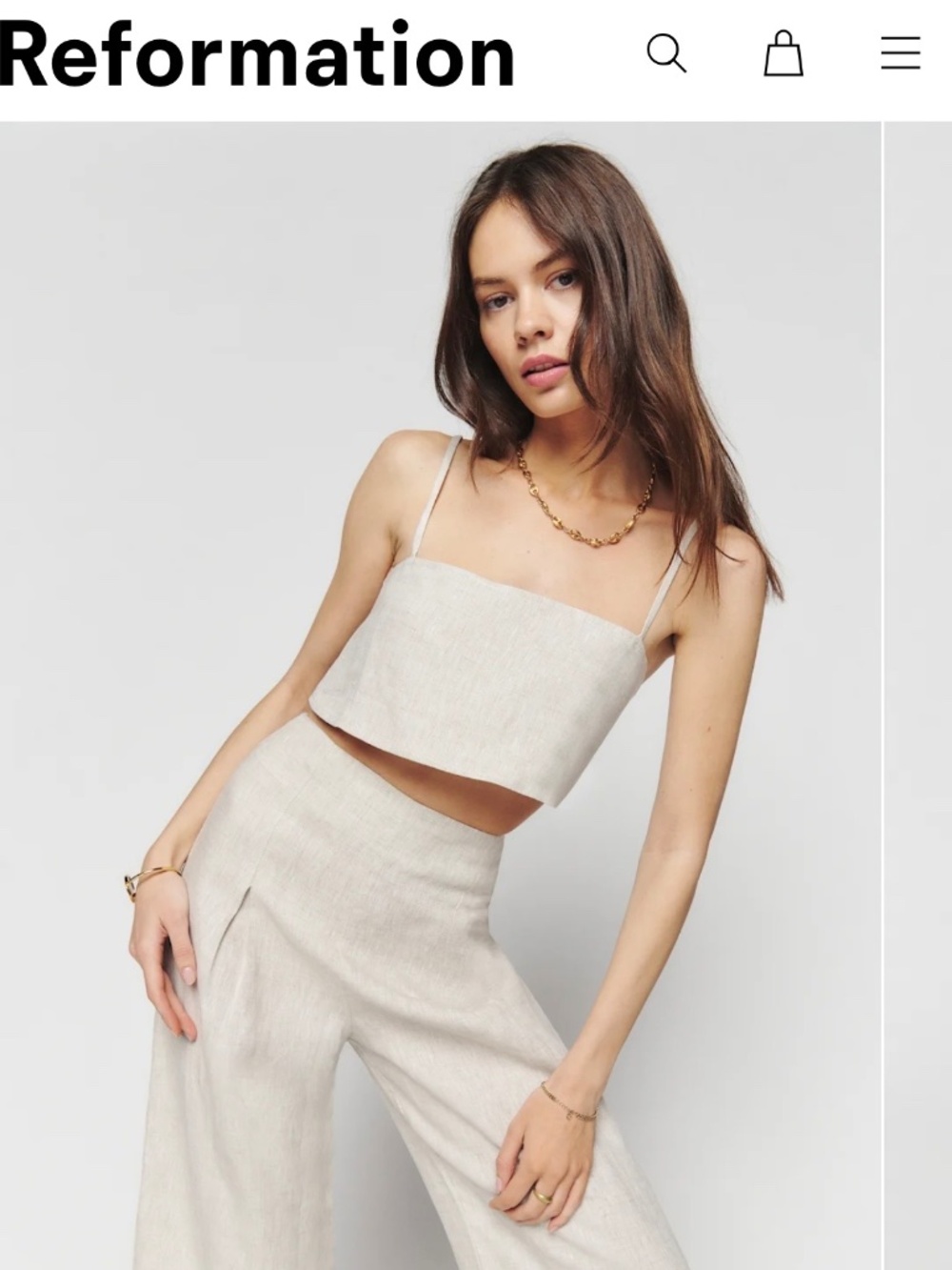 Reformation Petites Cleo Cropped Linen Top in Oatmeal Size 2P